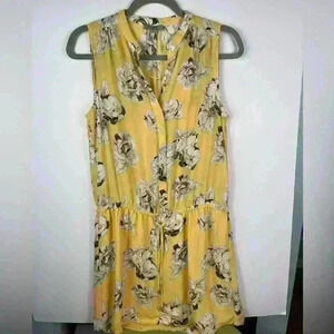 Dalia Yellow Floral Sleeveless Shorts Romper Button neck Womens 6